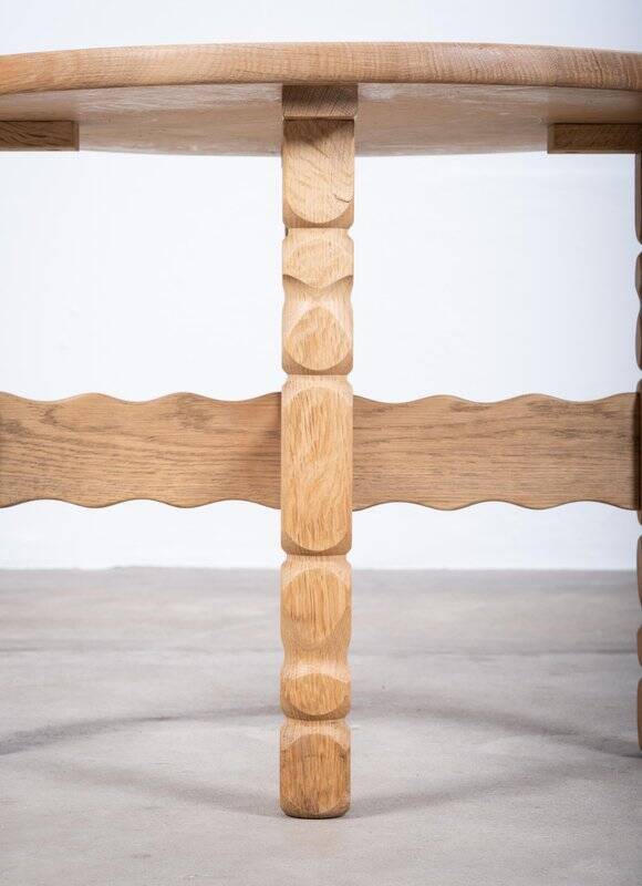 Round Oak Coffee Table attributed to Henning Kjærnulf, Denmark, 1960s