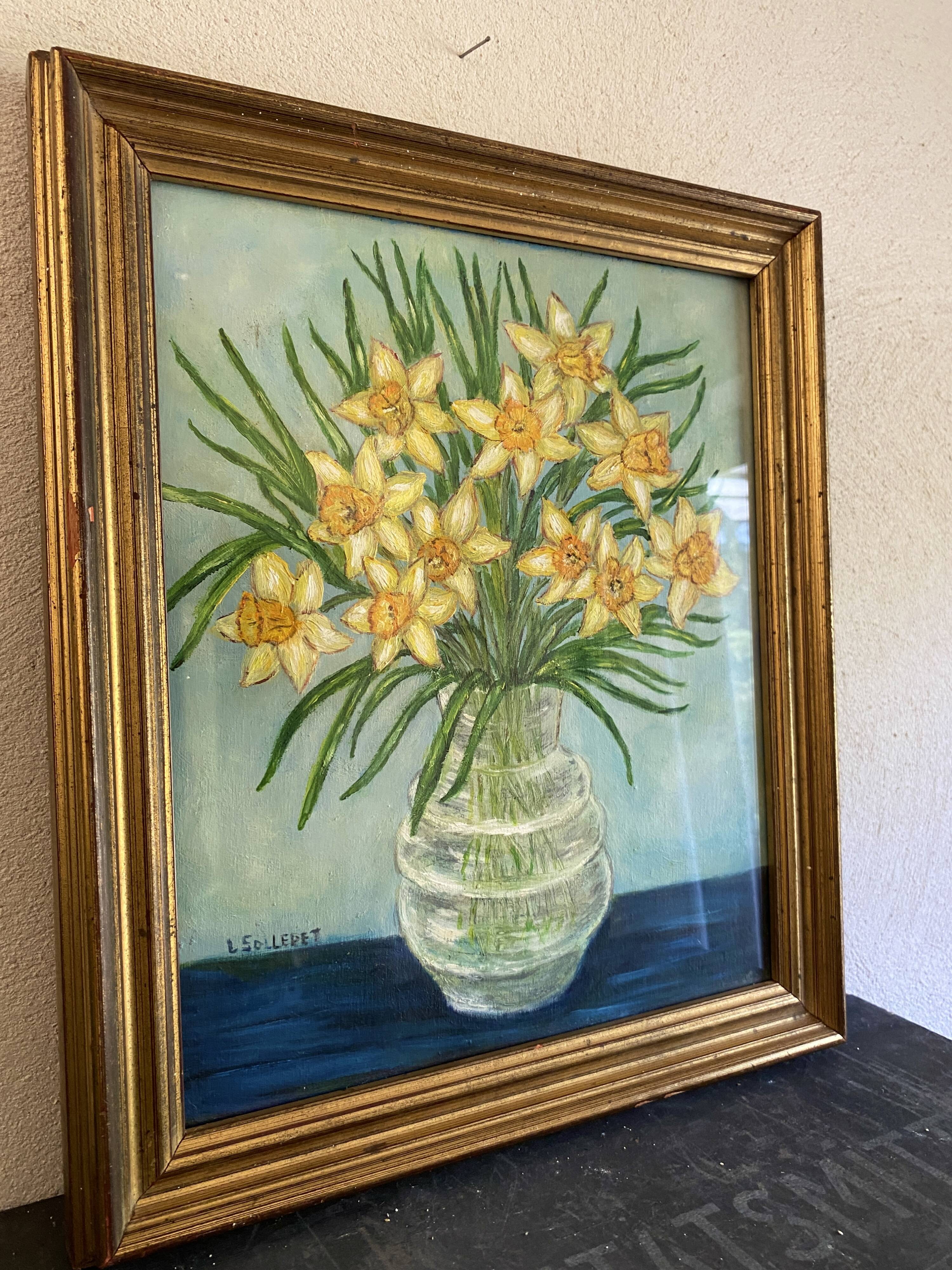 Huile sous verre, cadre en bois doré