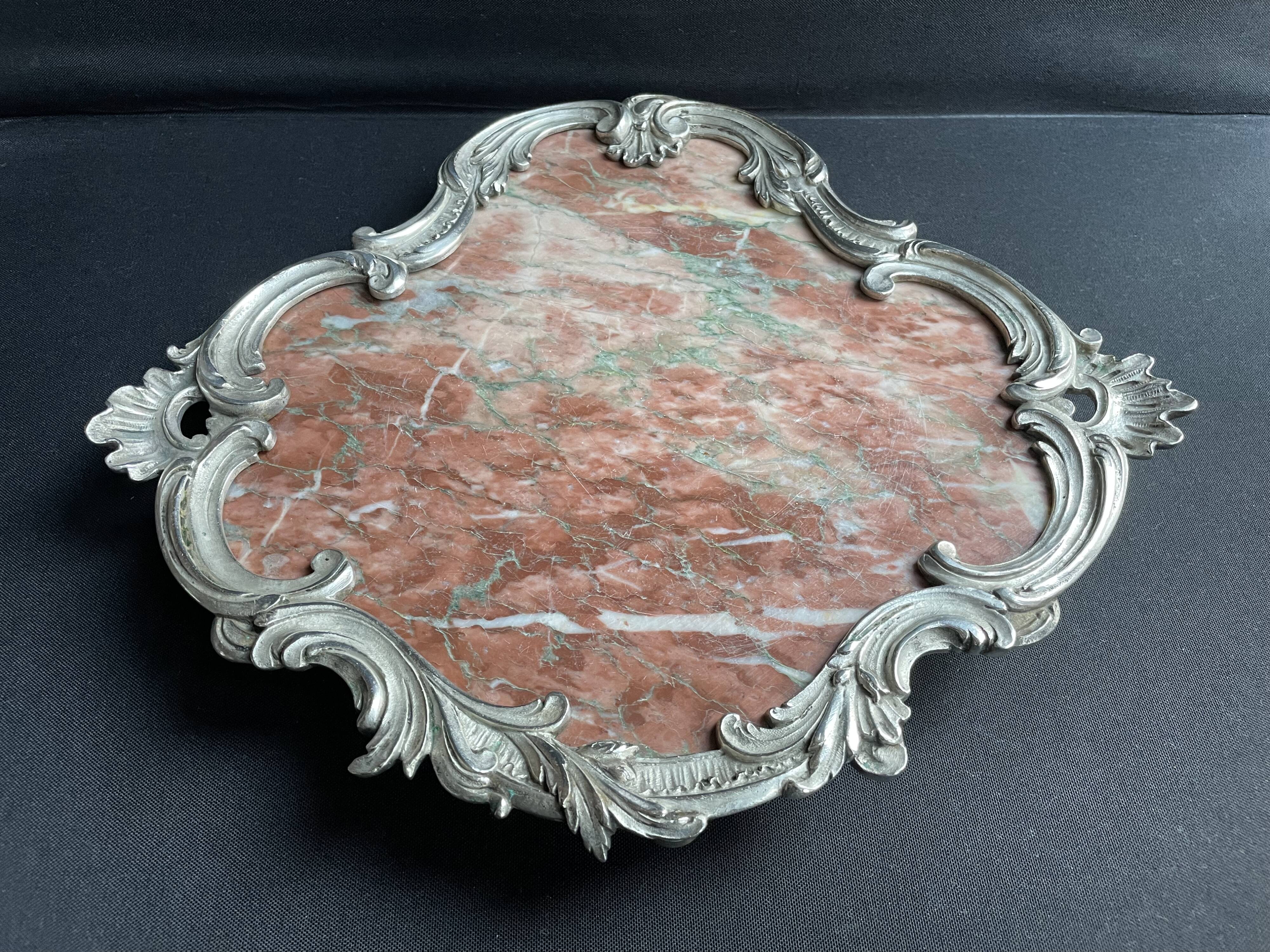 Base or support in marble and bronze silvered Louis XV-Rocaille style