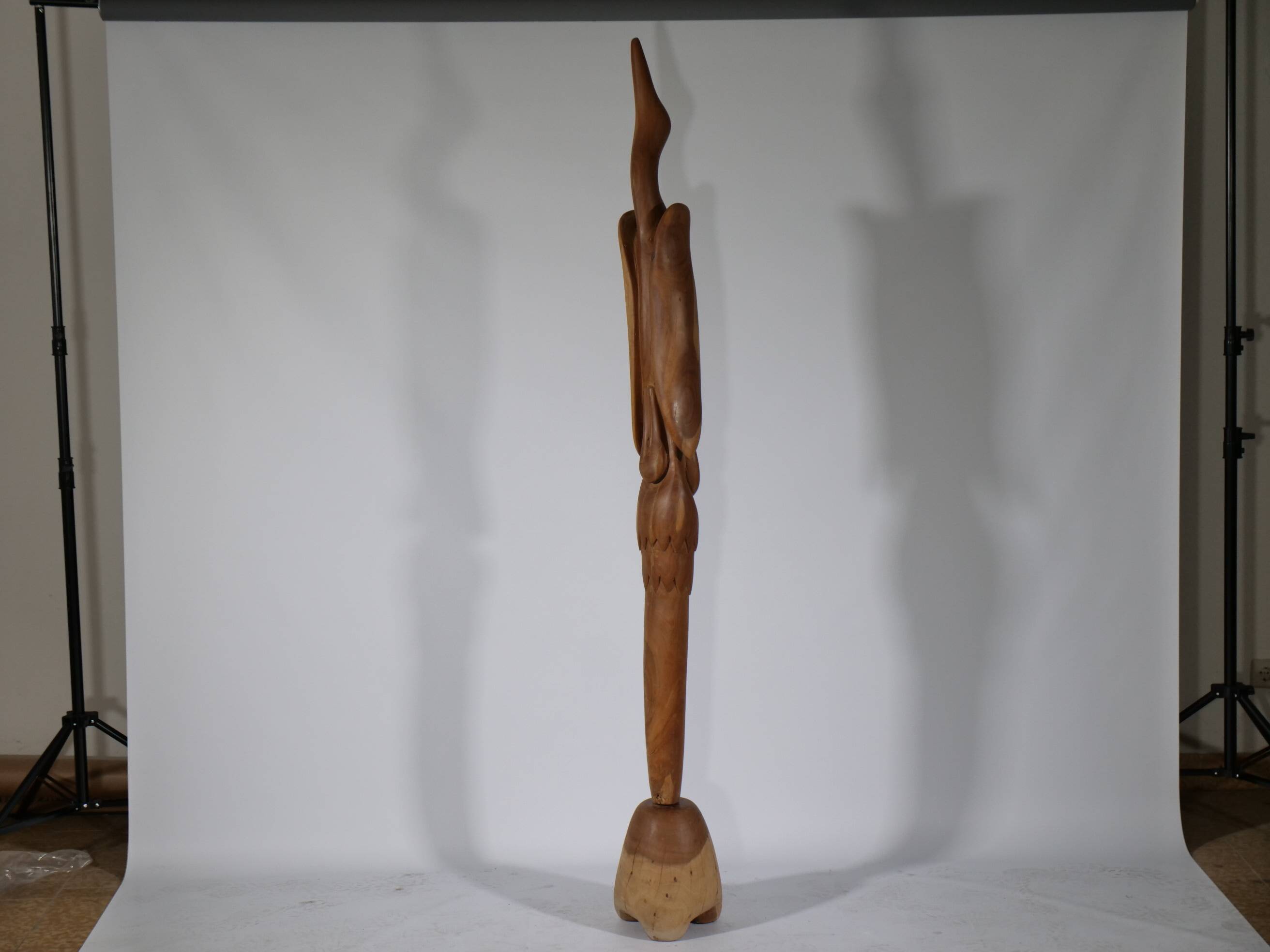 XXL Solid Teak Crane Sculpture - 1960s Design, Mid-Century Art