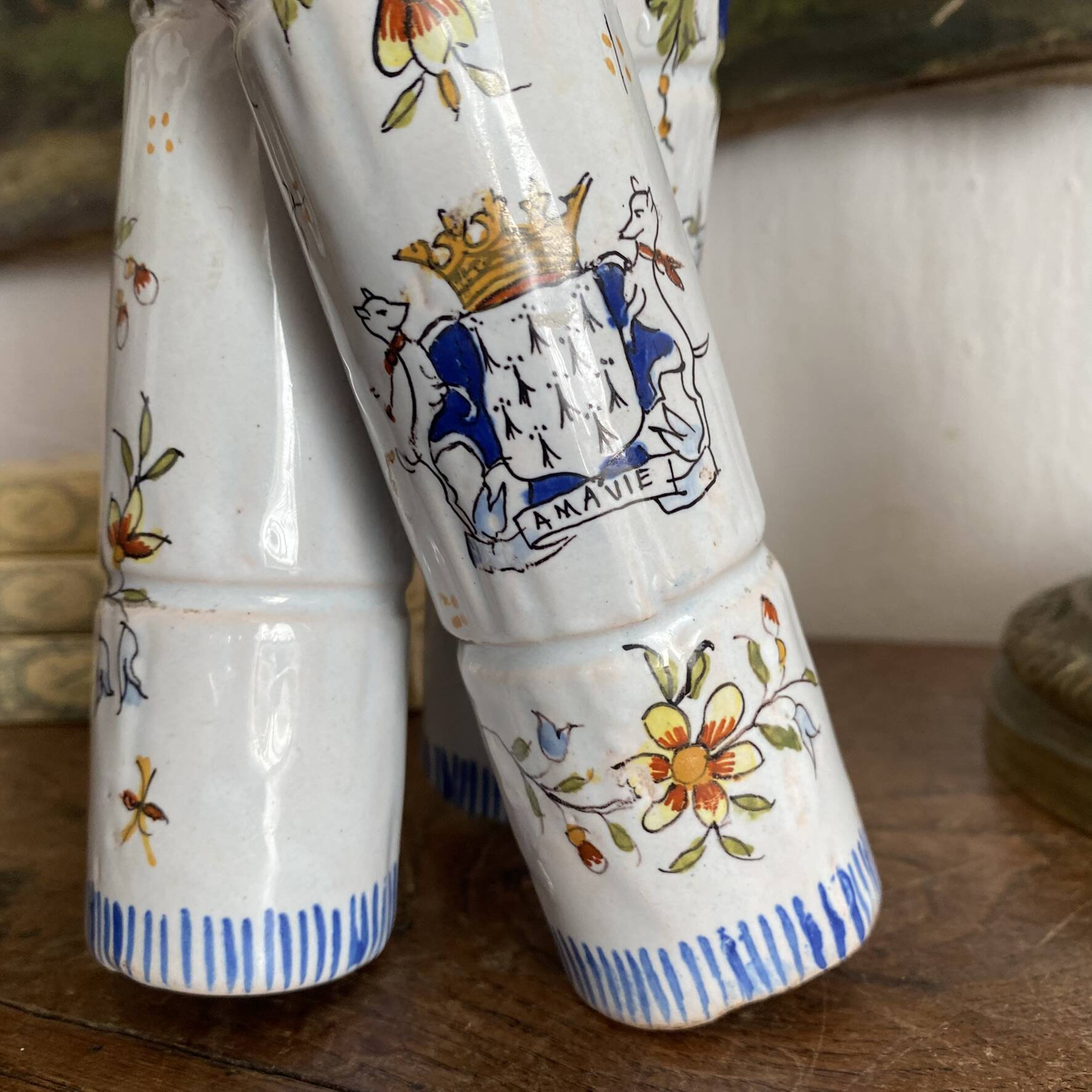 Triple vase in earthenware, 3 bamboo trunks hand-painted.