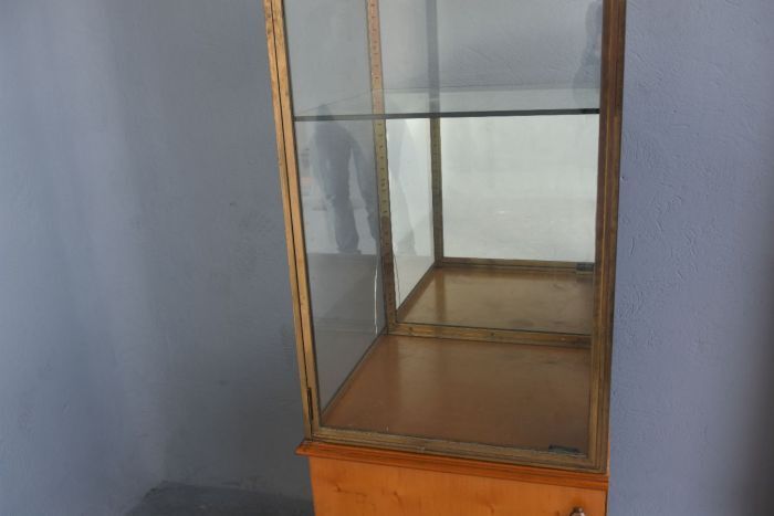 Brass and wood store window