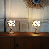 Pair of rattan bedside lamps