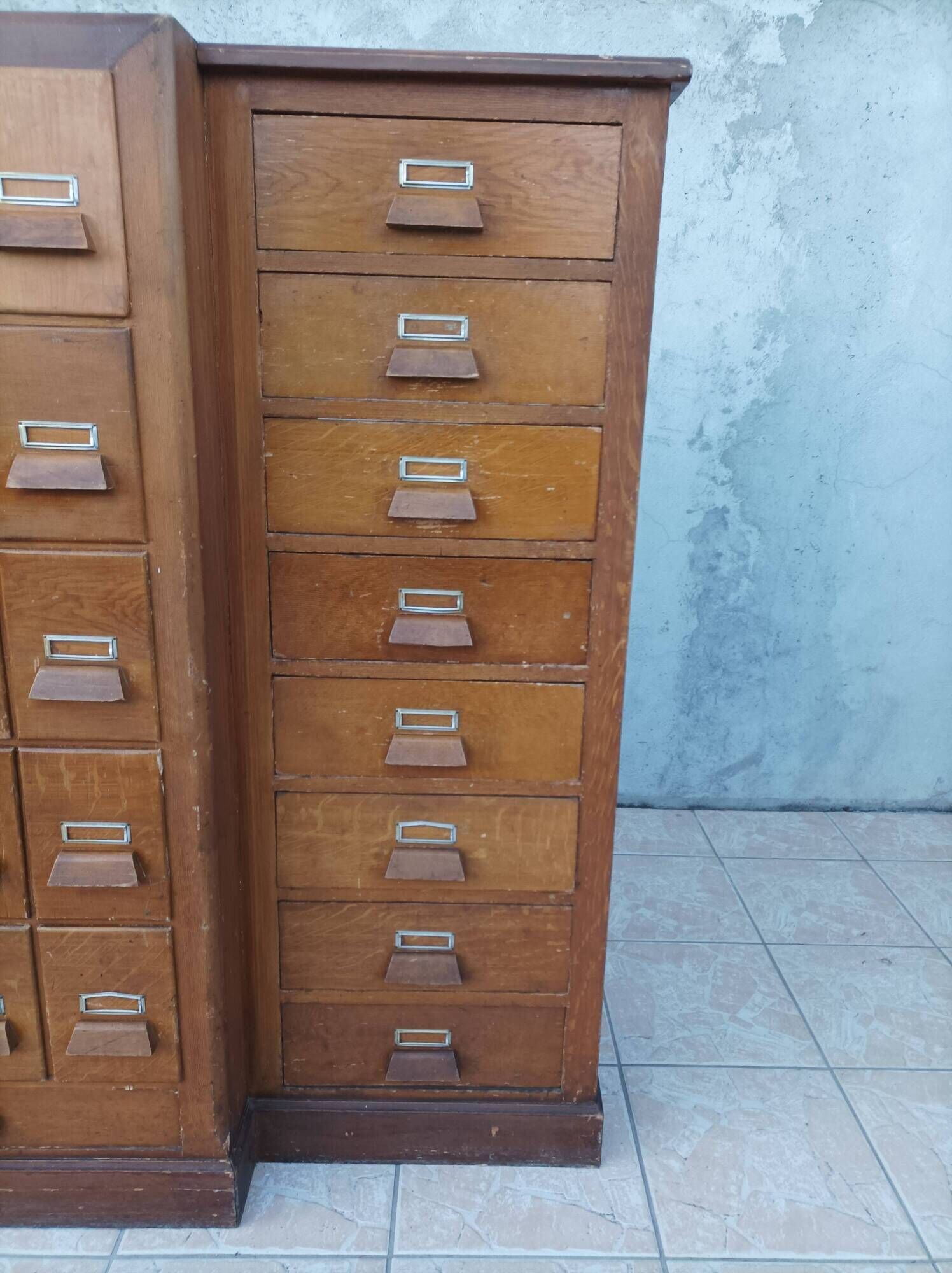 Apothecary or trade cabinet in fir with 53 drawers.