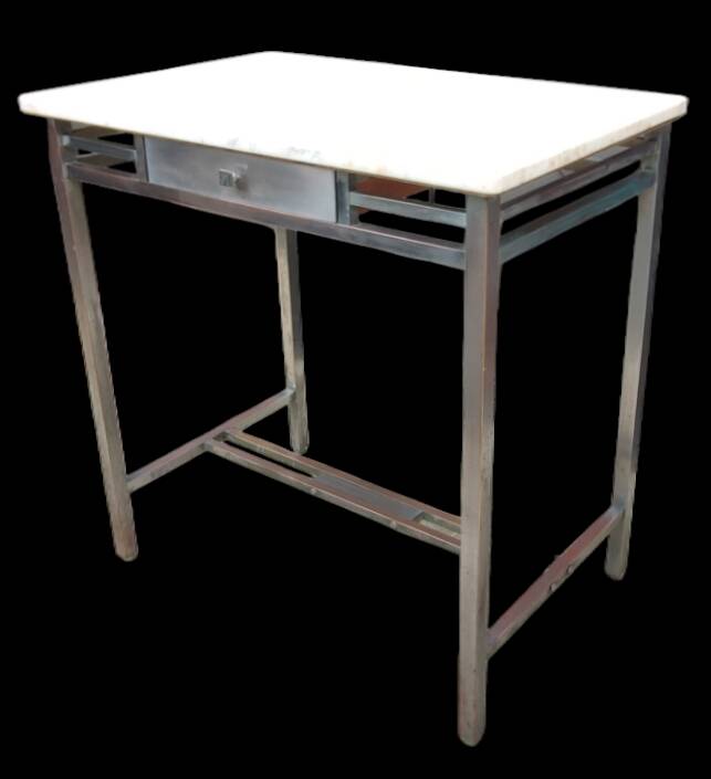 Bureau table d appoint Art Déco cuivre nikelé et marbre blanc