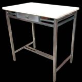 Art Deco side table desk in nickel-plated copper and white marble