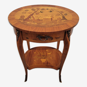 Louis xv style marquetry table Chinese scene