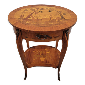 Louis xv style marquetry table Chinese scene