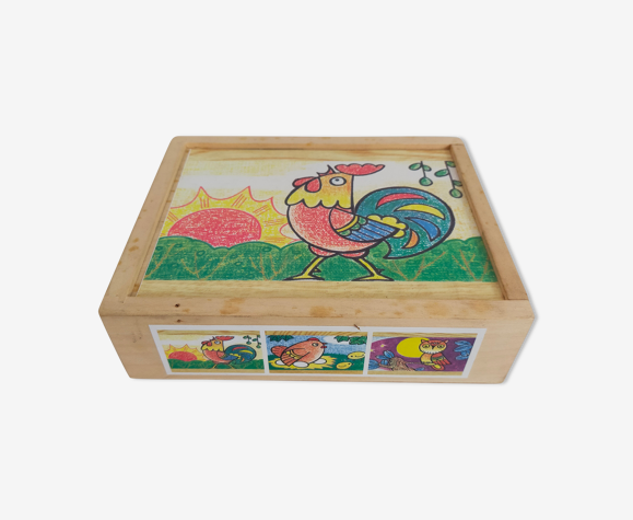Puzzle cubes en bois avec 6 motifs vintage