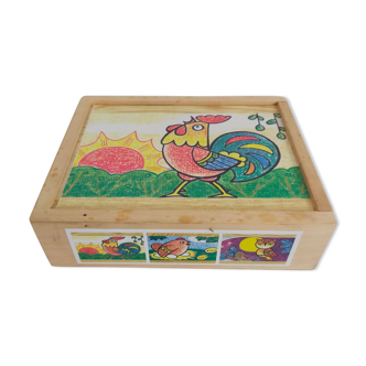 Puzzle cubes en bois avec 6 motifs vintage