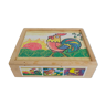 wooden cube puzzle with 6 vintage patterns