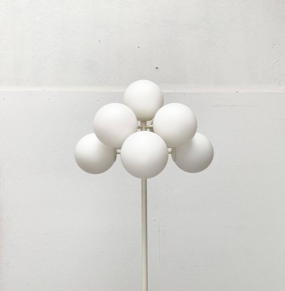 Minimalist glass and metal floor lamp from Switzerland, mid-century by E.R. Nele for Temde, 1960s.