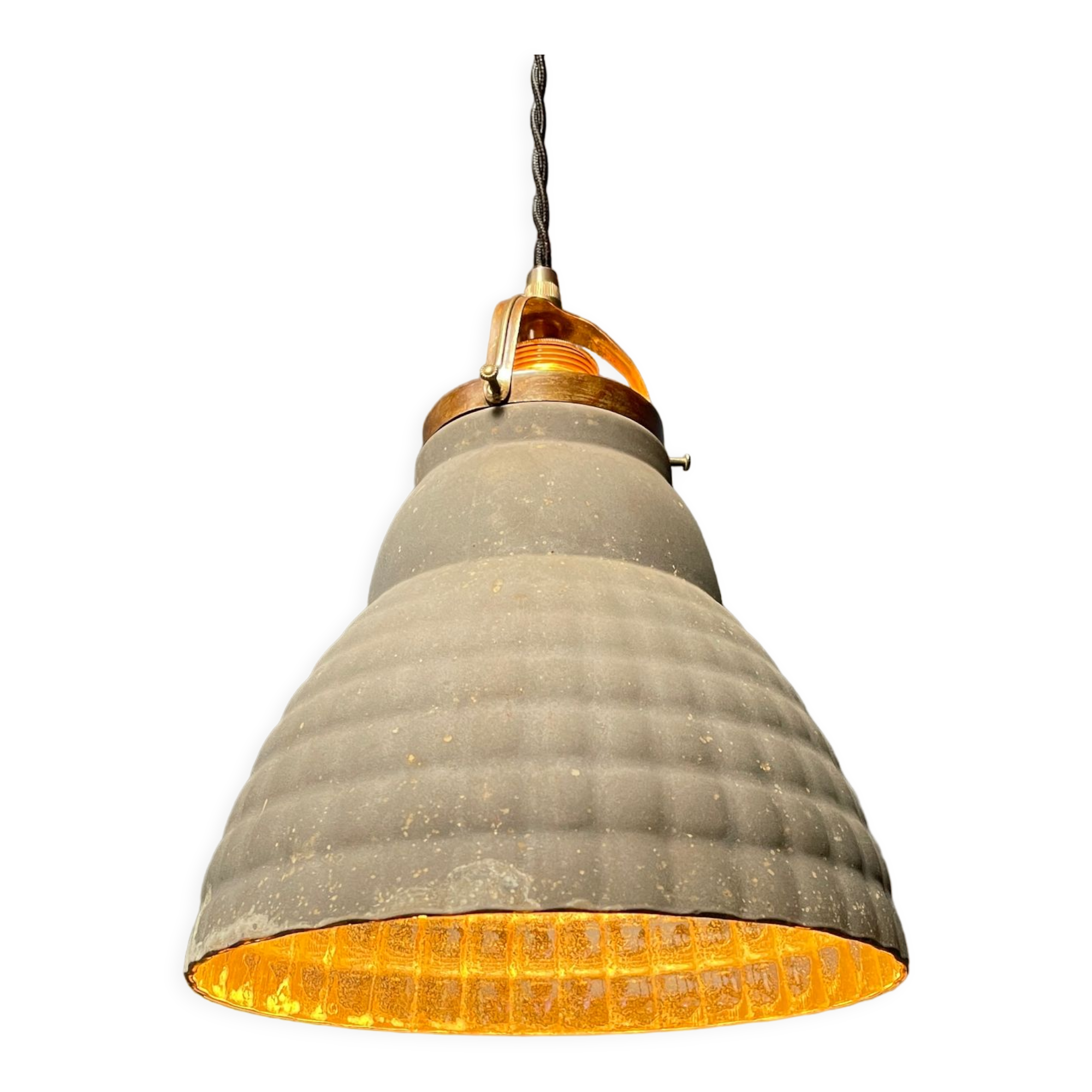 Old mercury glass hanging lamp with brass fixture