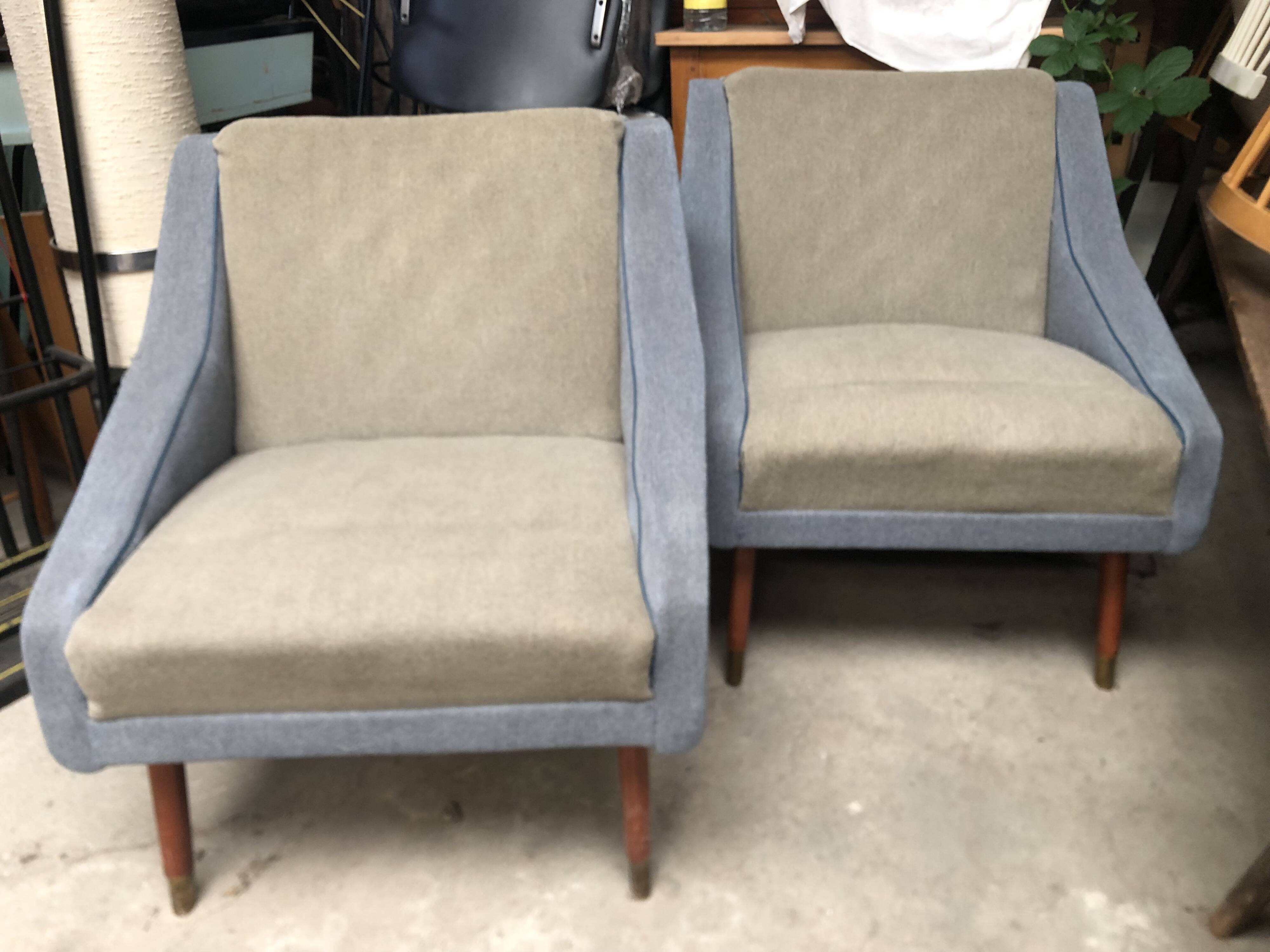 Vintage two-tone armchairs from the 60s in wool