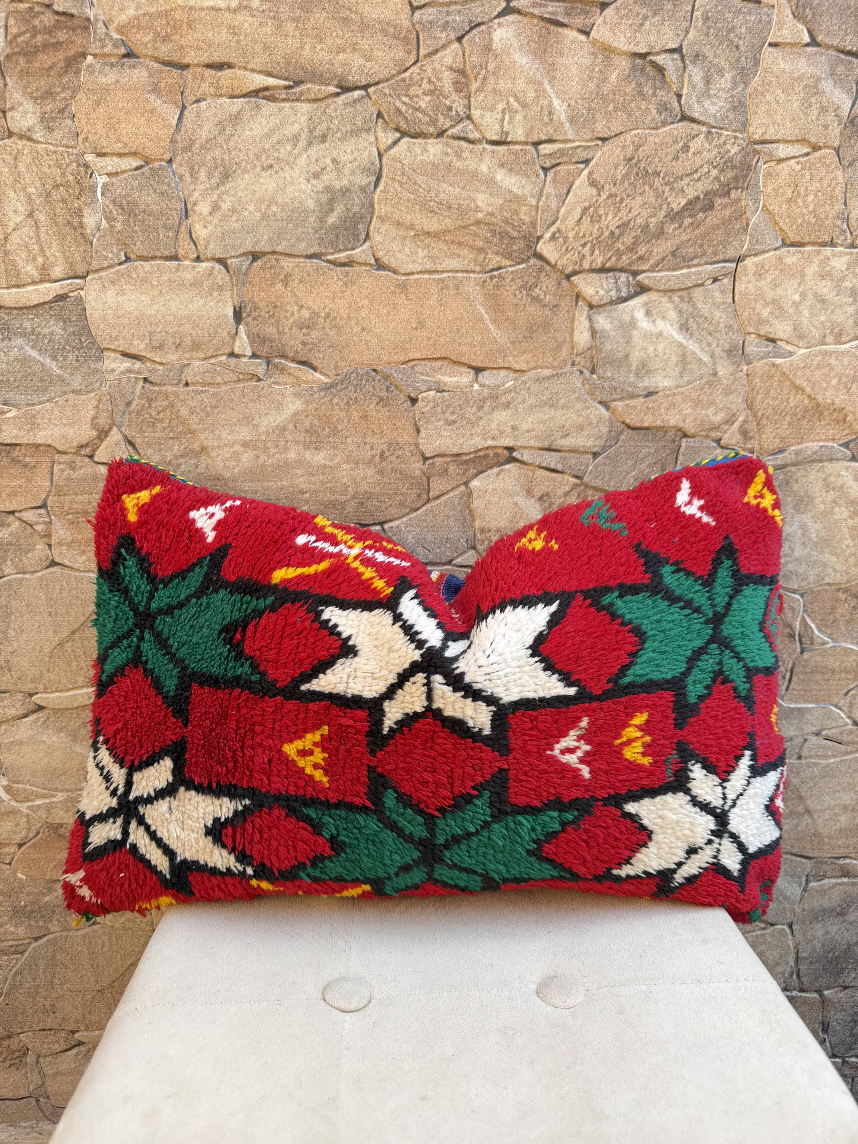 Vintage Berber cushion cover, Moroccan wool cushion.