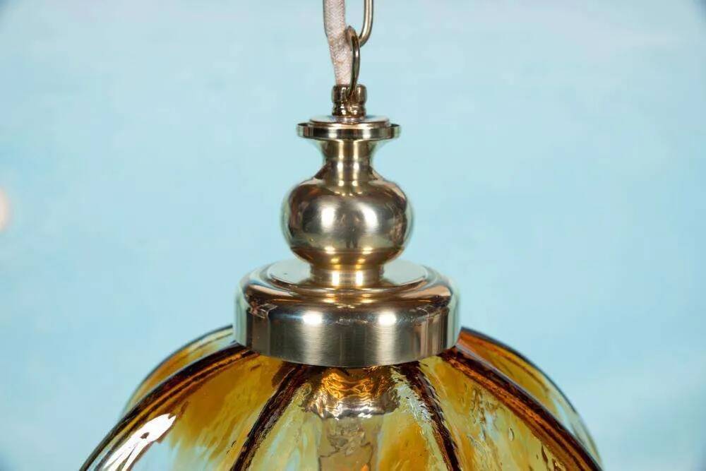 Suspension Murano ambre vintage Honsel, lampe en verre italienne