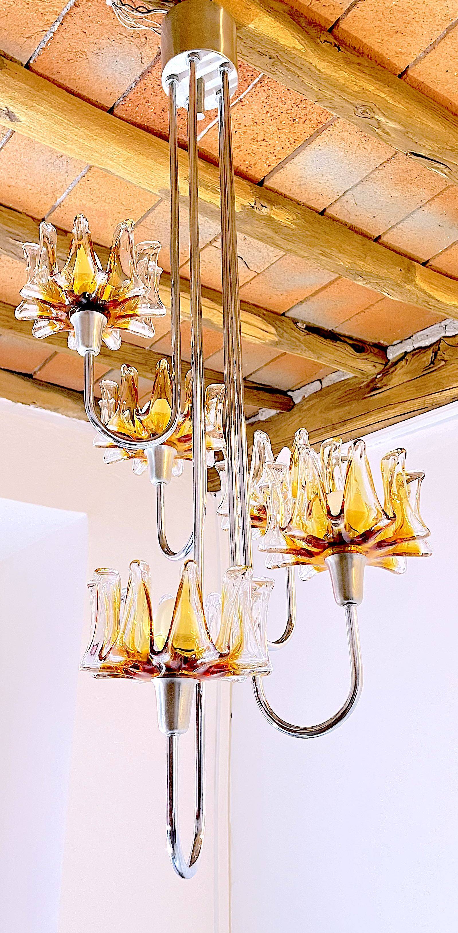 Chrome Murano Glass Chandelier