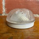 Plafonnier applique ancienne verre moulé + support metal blanc vintage