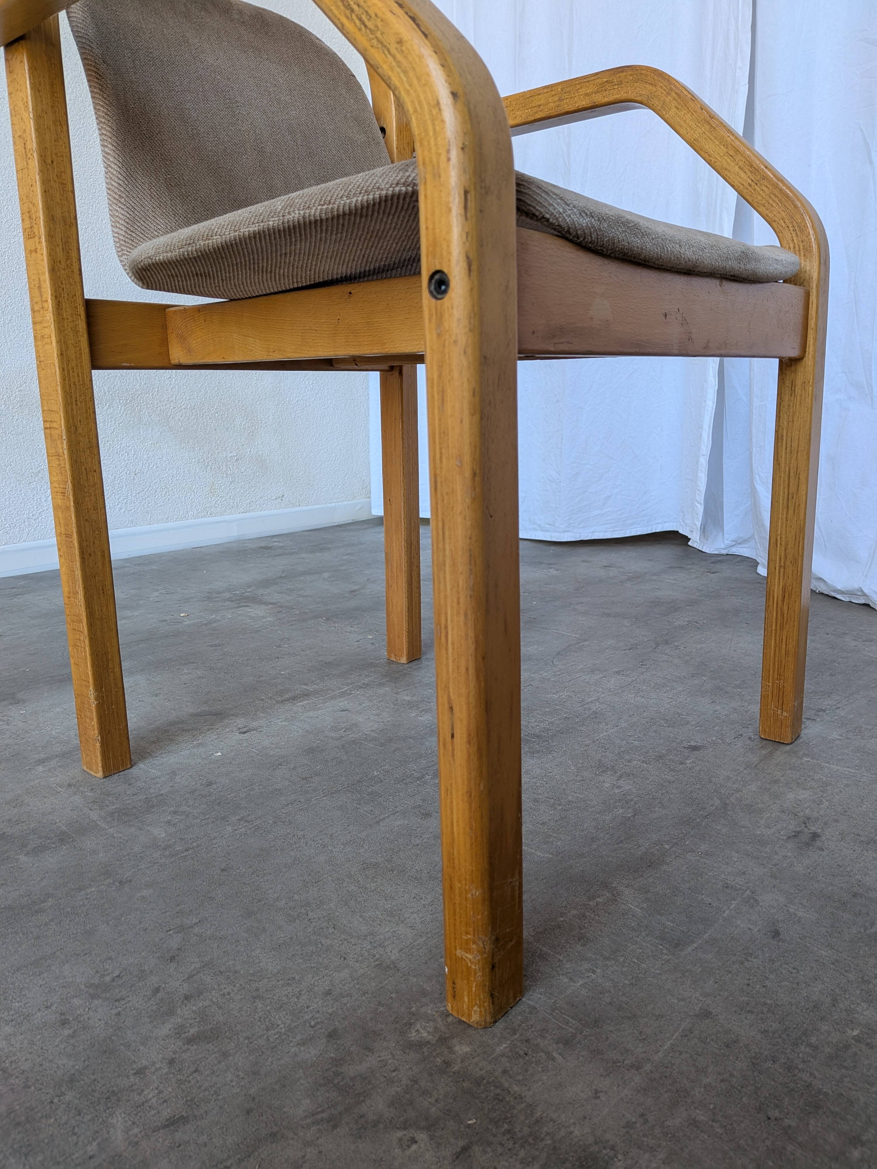 Vintage Beech Wood Dining Chair: 1970s Space Age Gray Fabric