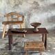 Small brutalist bench with backrest and armrests in Asian blonde teak H67 L6