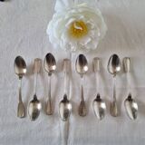 Coffret de 8 cuillères à café ou à dessert anciennes Boulenger en métal arg