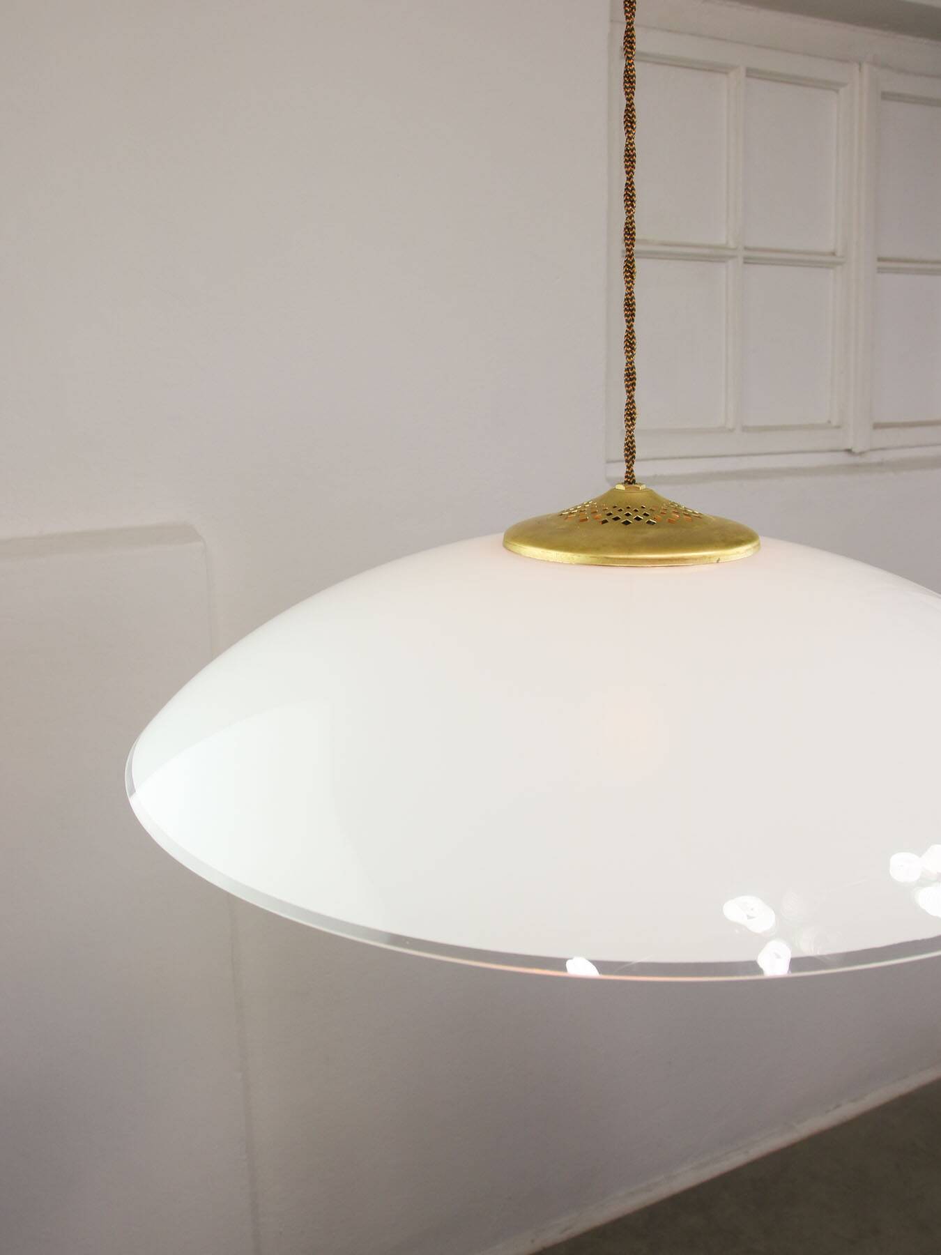 Mid-Century Italian Saucer Glass and Brass Pendant Lamp