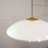 Mid-Century Italian Saucer Glass and Brass Pendant Lamp