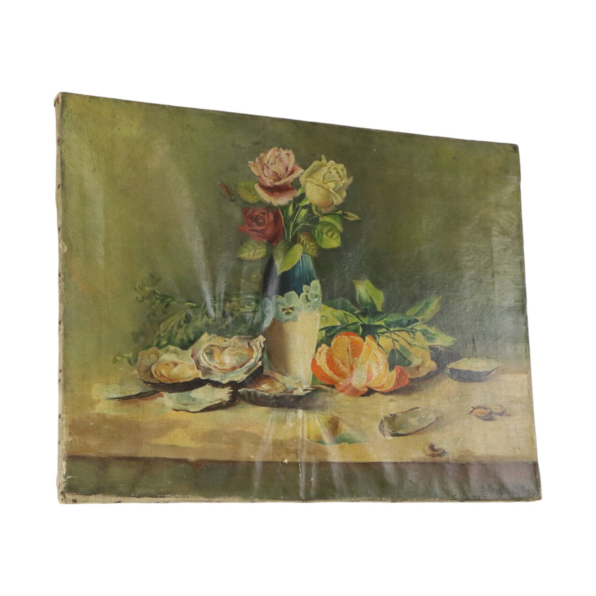 Antique French Painting Still Life Oil on Canvas Signed L. Bouchu 1912