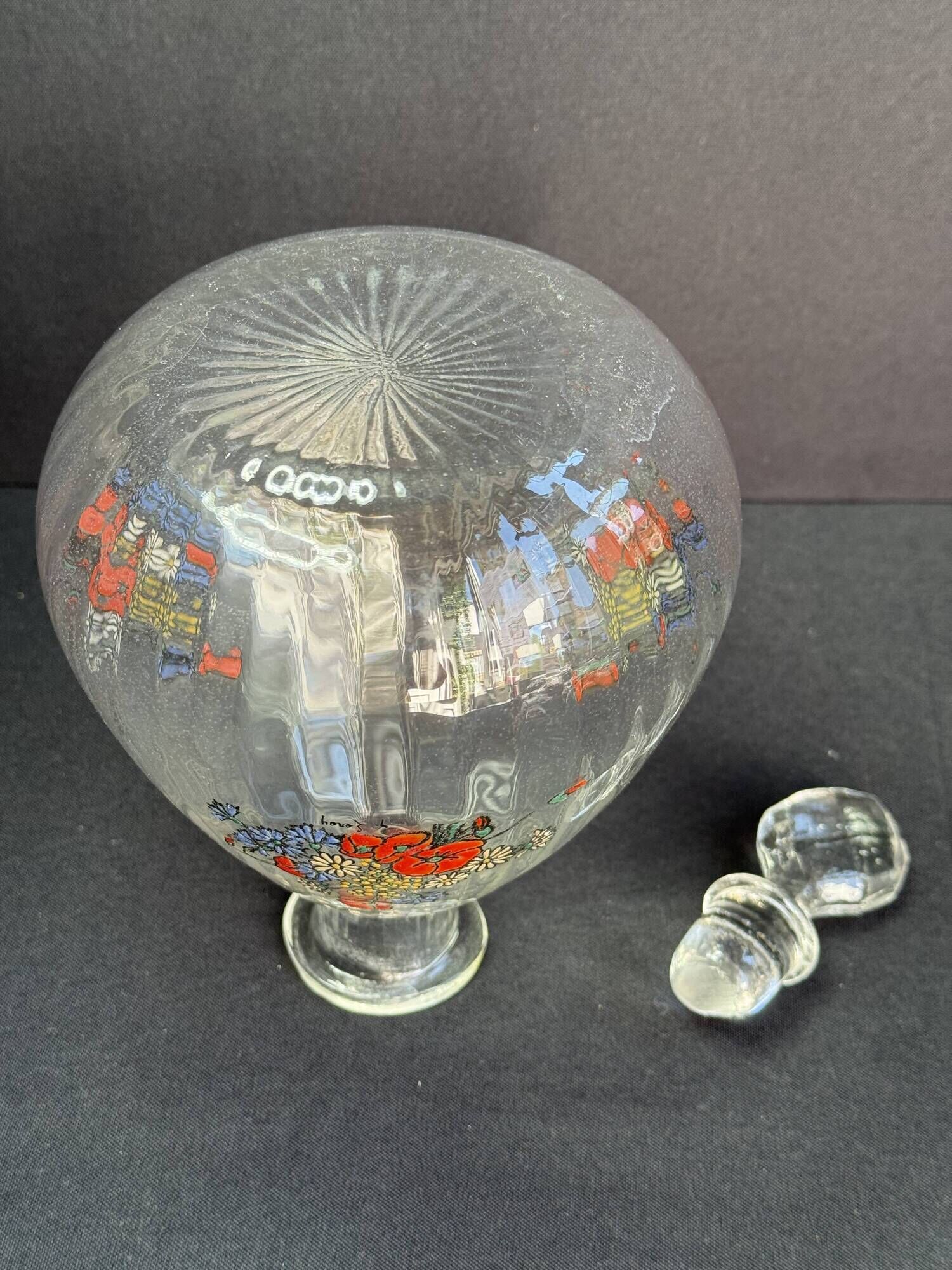 Enamelled glass service signed