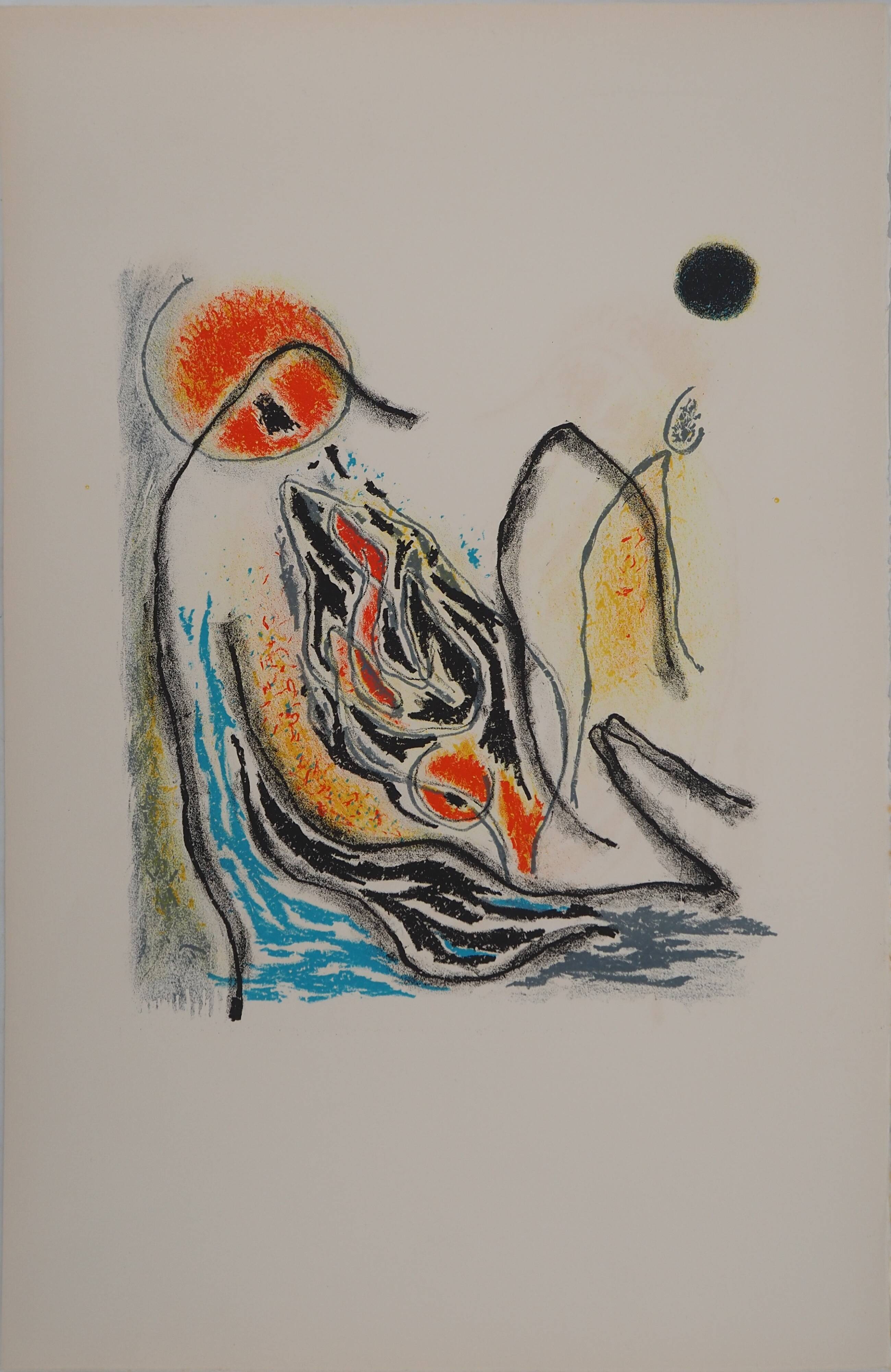 Gustave Singier: Red Sun by the Sea, original lithograph