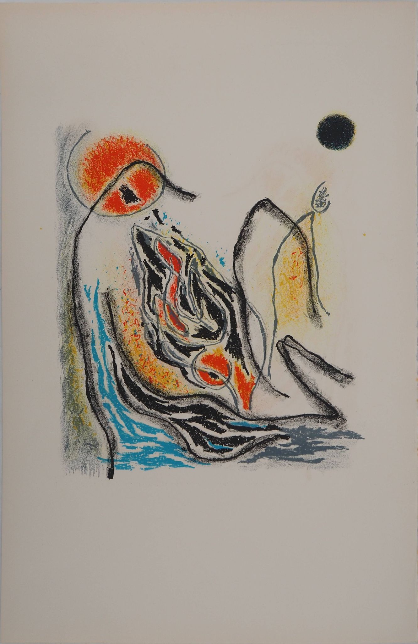 Gustave Singier : Soleil rouge au bord de mer, lithographie originale