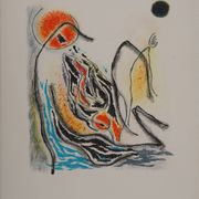 Gustave Singier : Soleil rouge au bord de mer, lithographie originale