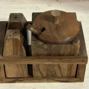 Service à condiments brutaliste en bois – Mid-Century années 50
