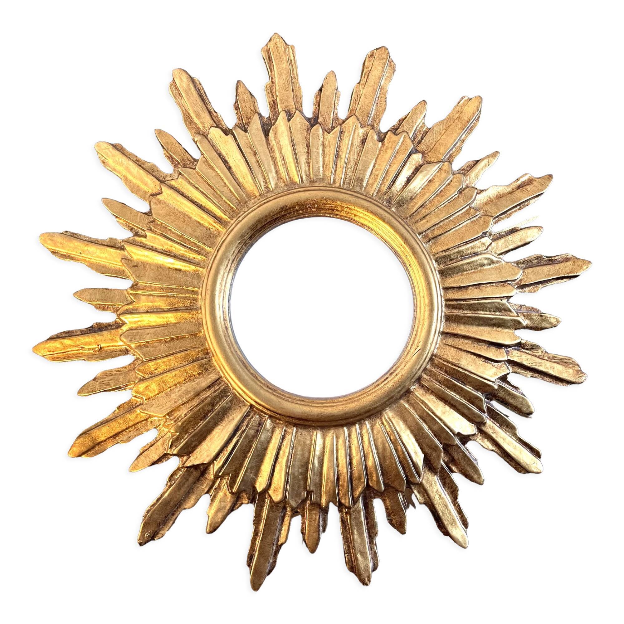 Miroir soleil bois feuille d’or 50 cm