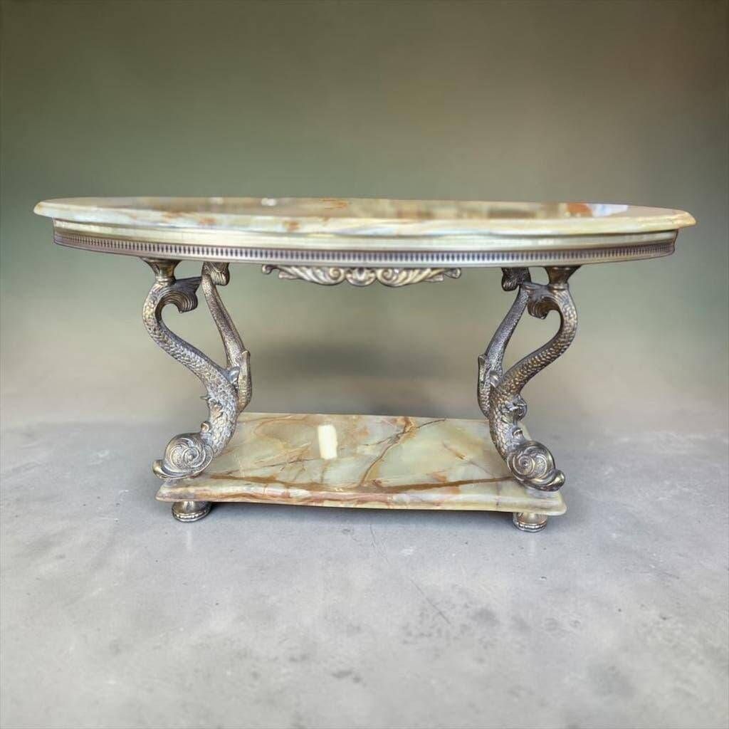 Vintage brass coffee table with onyx top.
