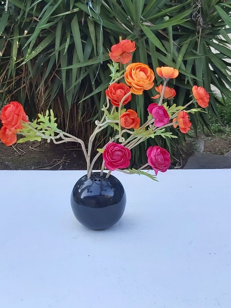 Signed ceramic flower-picker ball