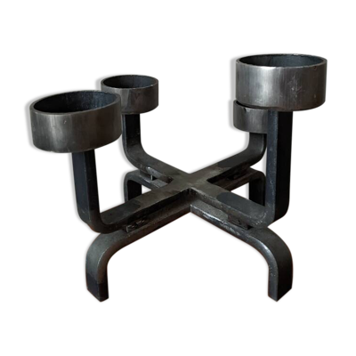 Bougeoir fer forgé ferronnerie d'art chandelier brutaliste artisanal indus