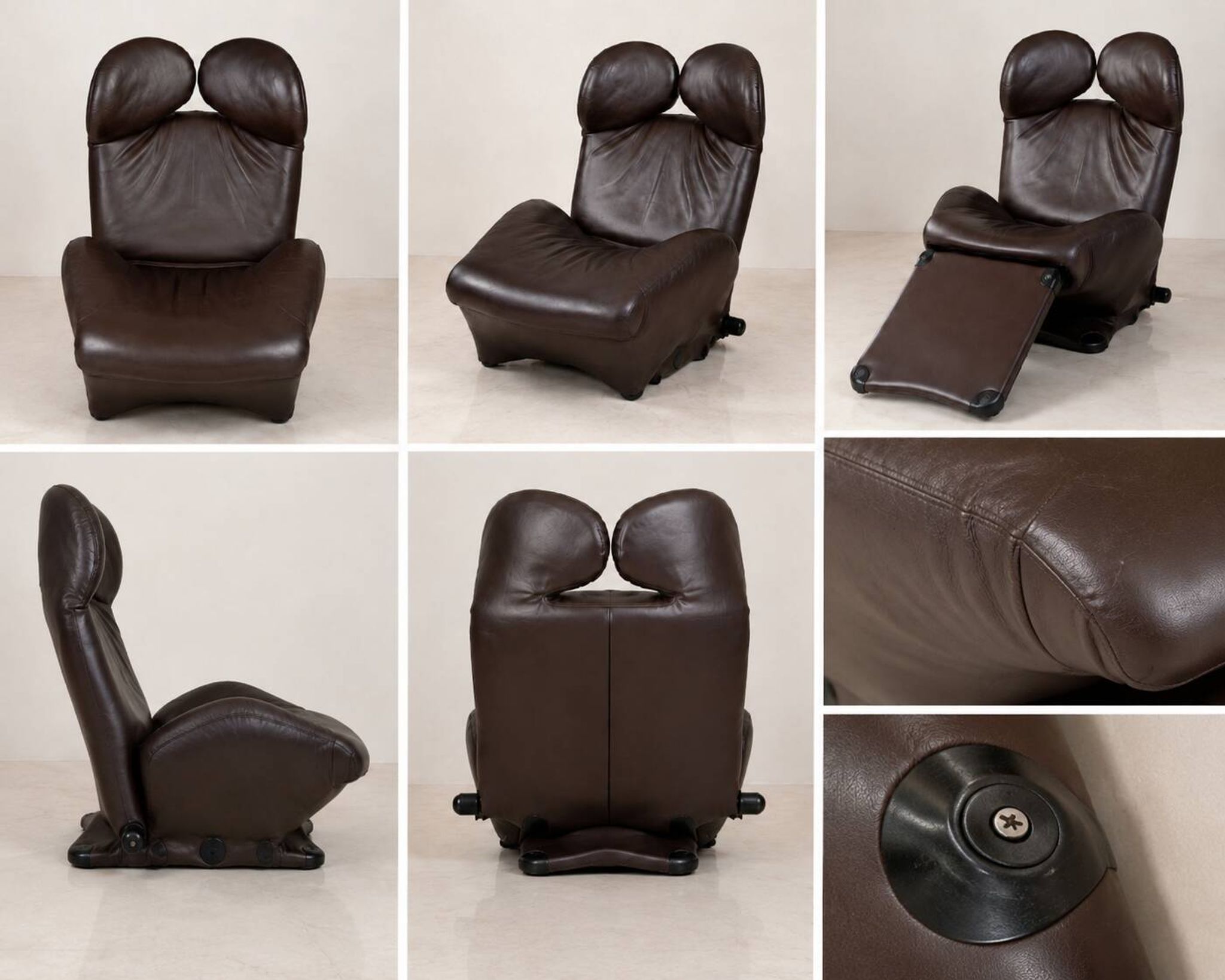 "111 Wink" armchair in brown leather by Toshiyuki Kita for Cassina