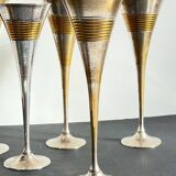6 Vintage Silver-Plated Brass Champagne Flutes