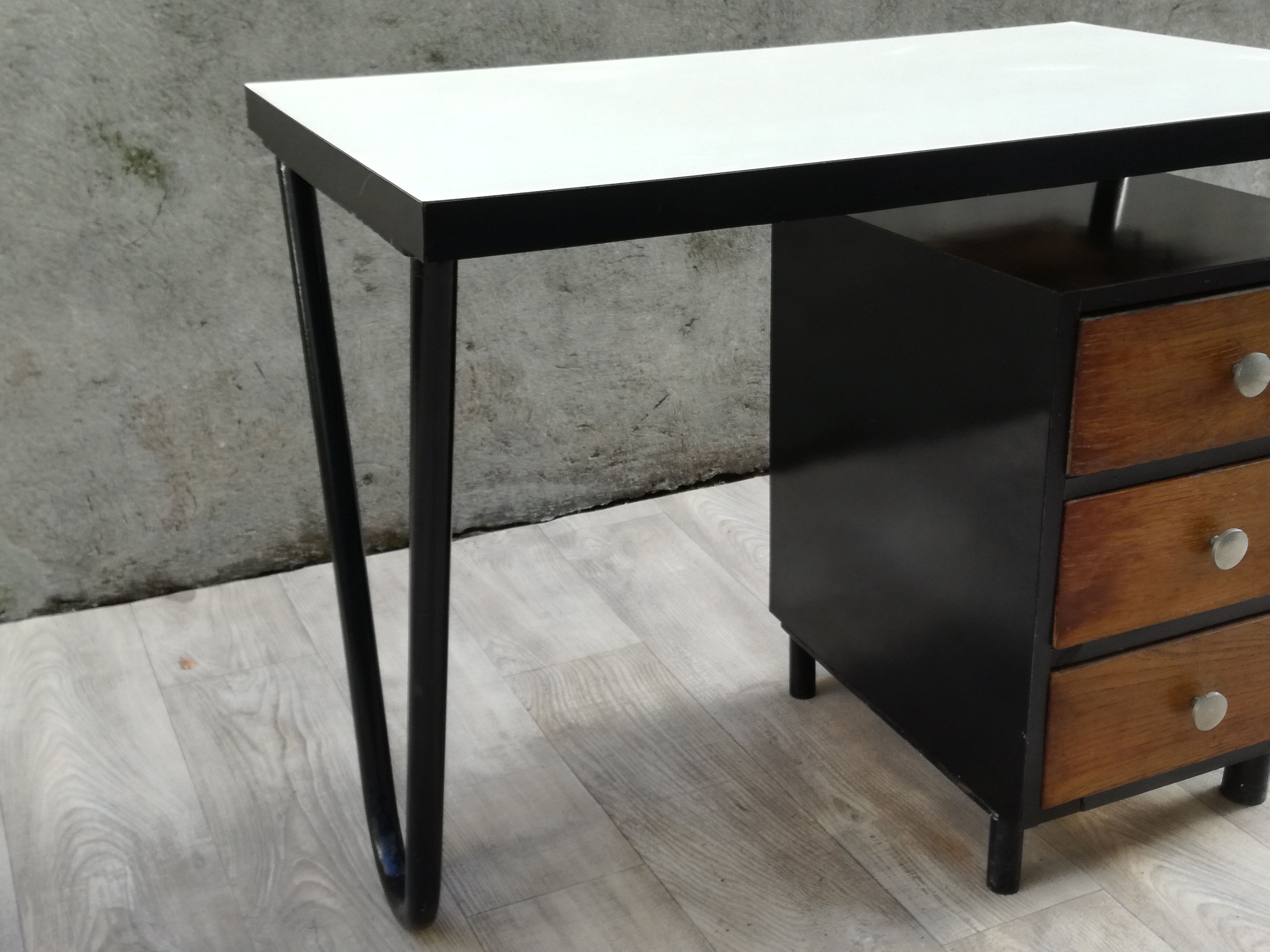 Modernist desk in metal and wood, 1950 s