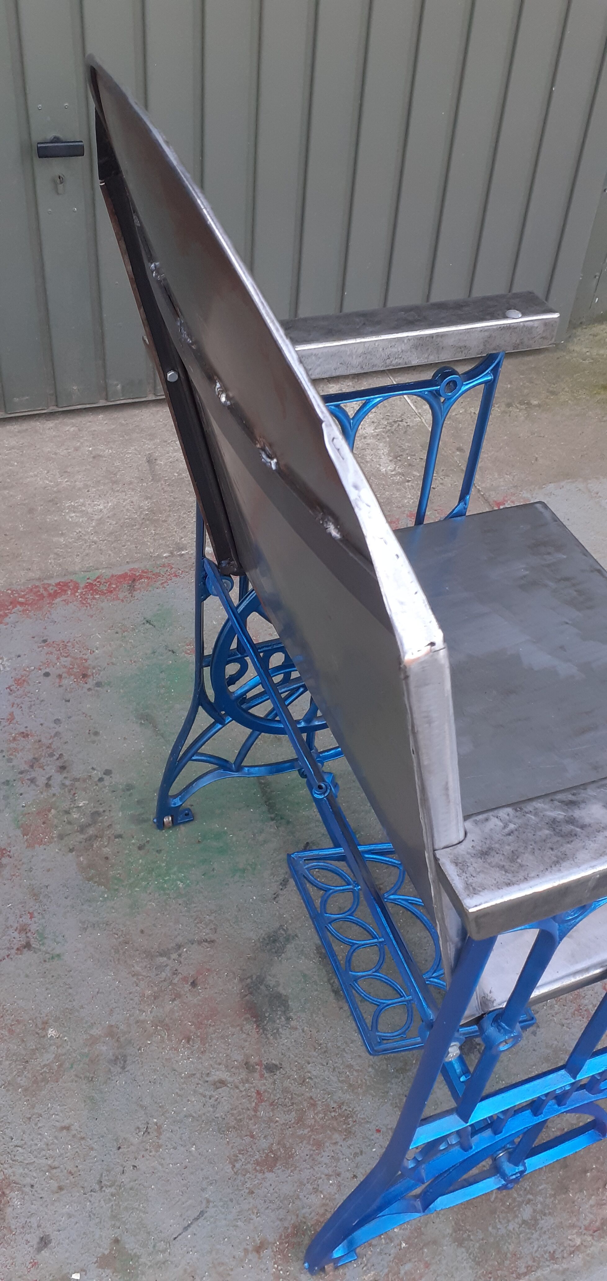 Electric blue metal armchair