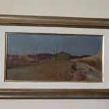 Peinture à l'huile sur panneau paysage arnaccio pise bruno loretti (livorne