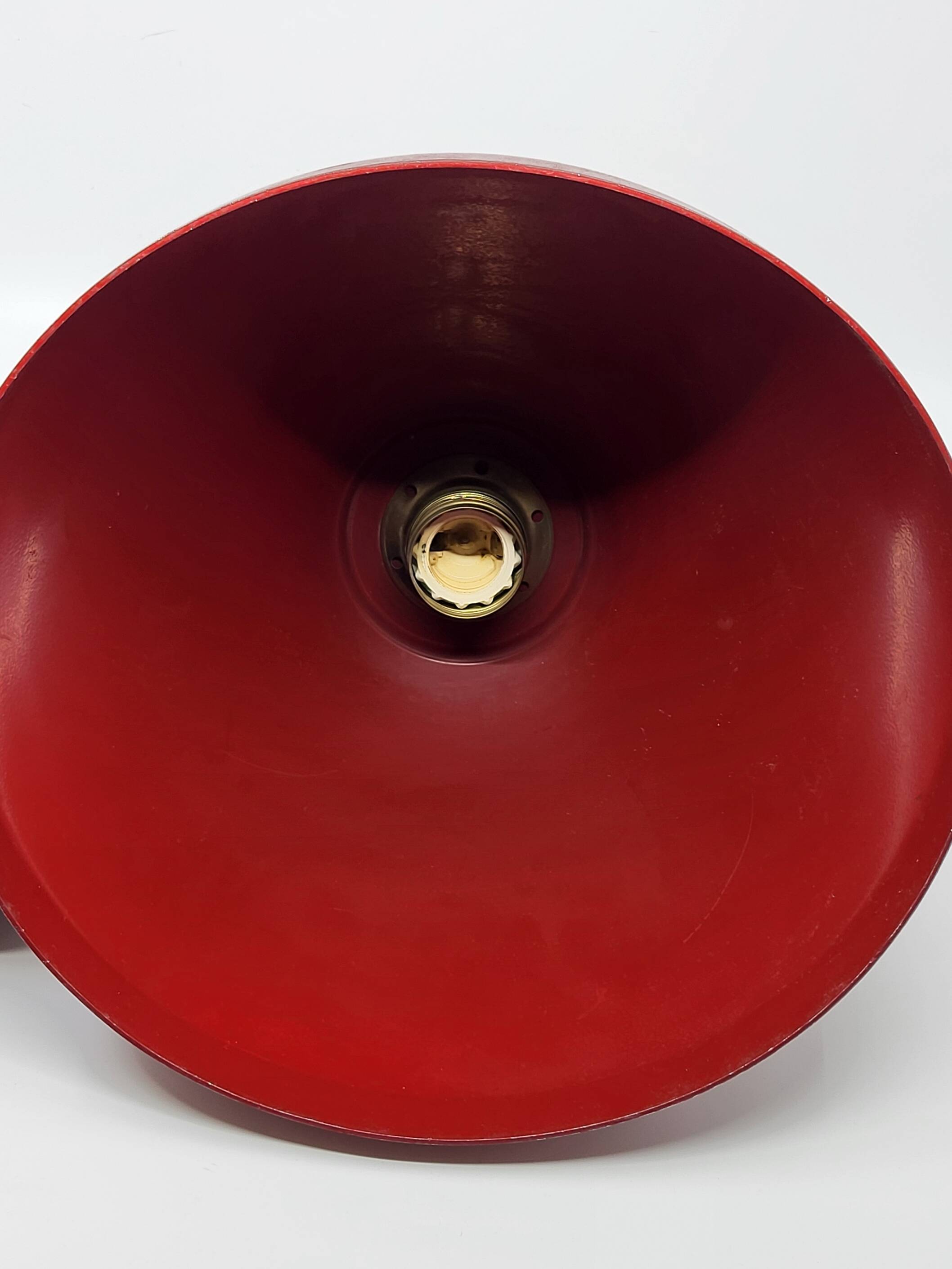 Vintage 1950s Red Metal Industrial Pendant Light