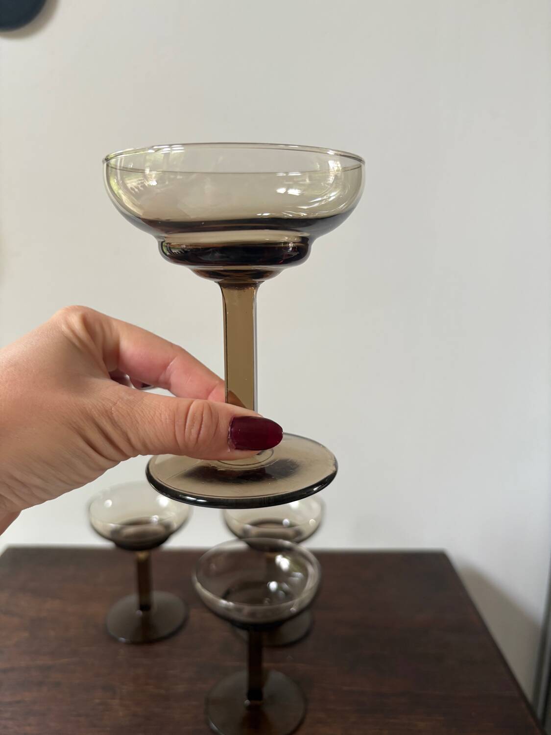 Set of 4 art deco smoked glass glasses
