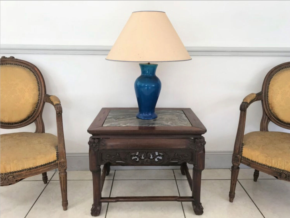 Side table in iron wood and marble from China Circa 1900