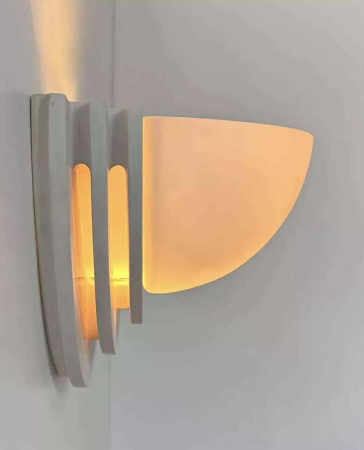 Pair of vintage geometric wall lights, plaster and sandblasted glass, France 1970