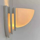 Pair of vintage geometric wall lights, plaster and sandblasted glass, France 1970