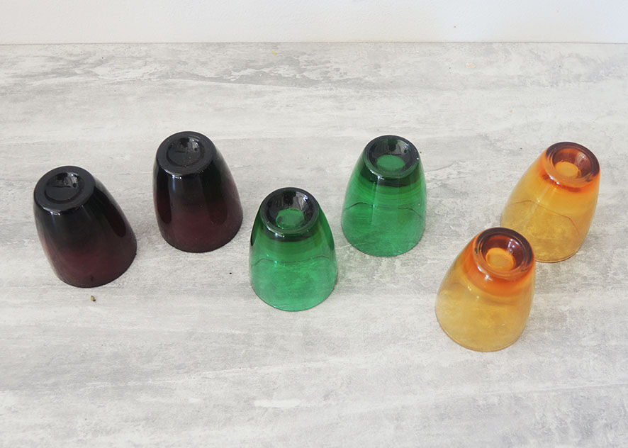 6 ancient multicolored digestive glasses