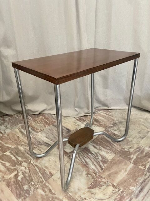 Art Deco pedestal table wood and chrome