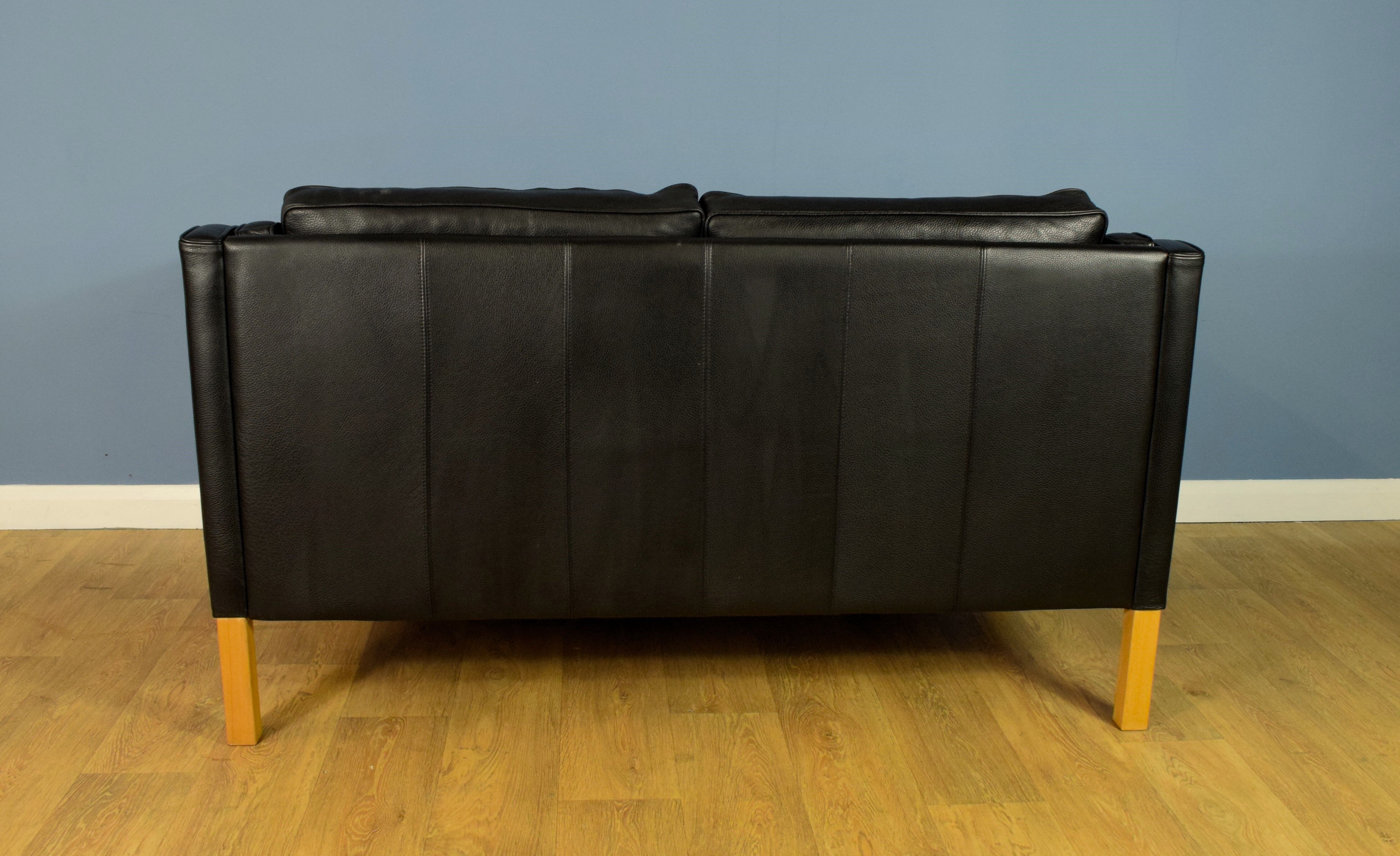 Danish black leather 2 seat sofa